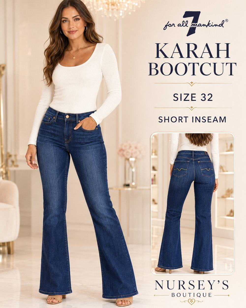 7 For All Mankind Karah Bootcut Jeans 32 Short Inseam Dark Wash Petite